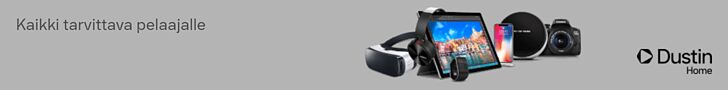 DustinHome mainosbanneri. Kaikki tarvittava pelaajalle.